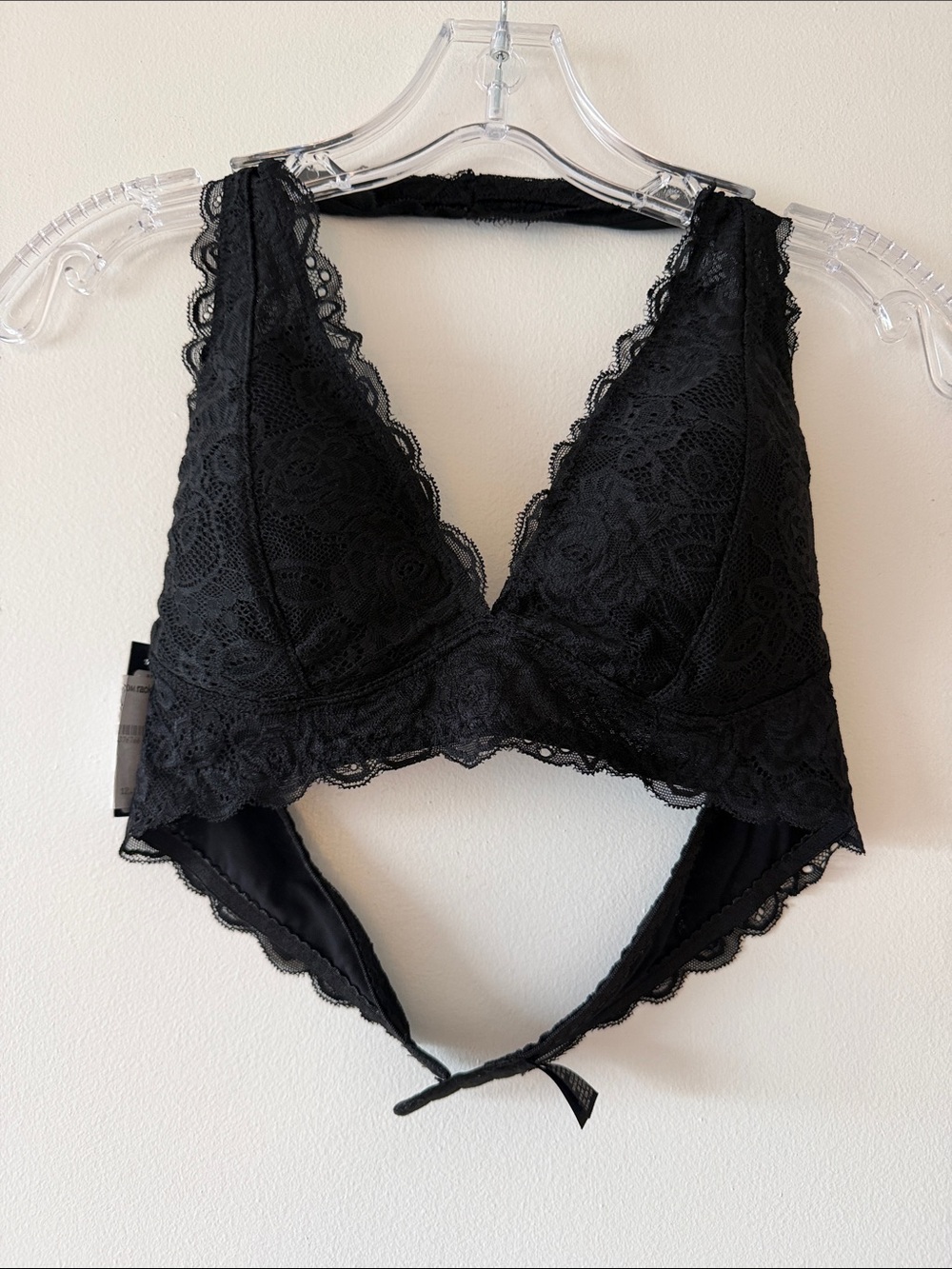 Free Press Nordstrom Black Lace Halter Bralette L Padded Plunge Top NWT